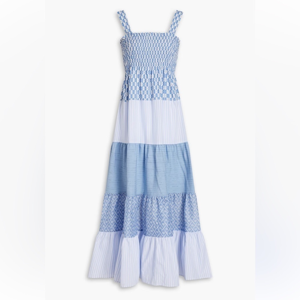 Sandro Tiered Printed Jacquard Poplin and Organza Midi Dress size 34 - Picture 2 of 8